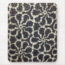 Mosaic Flower Petals Black Brown Tan Mouse Pad