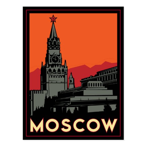 moscow russia kremlin art deco retro travel postcard