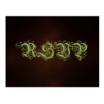 Moss Green & Chocolate Wedding RSVP Postcard