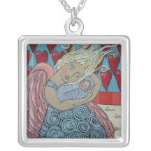Mother and child angel necklaces