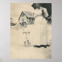 mother and daughter with parasols large poster