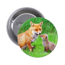 Mother fox and cub button