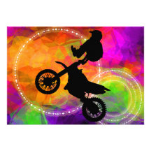 Motocross Jump in Fire Circles Personalized Invitations