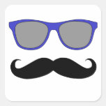 Moustache and Blue Sunglasses Humour Square Stickers