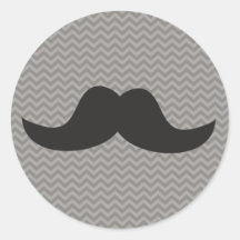 Moustache on grey chevron background round sticker