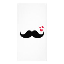 Moustache red hearts love photo card