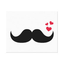 Moustache red hearts love stretched canvas print