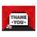 Movie screen and curtain birthday party thank you postcard