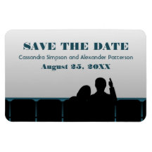 Movie Theatre Save the Date Magnet, Blue
