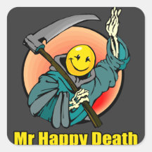 Mr Happy Death Square Stickers