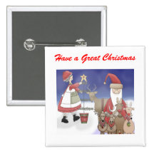 Mr & Mrs Santa with their deer Button