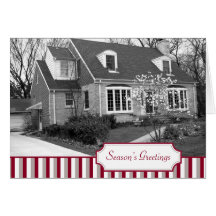 Multi photo red stripe Christmas holiday folded Greeting Cards