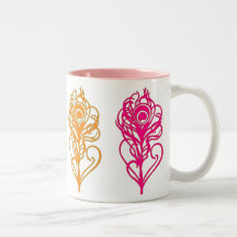 Multi-Warm Tone Peacock Feathers Coffee Mug