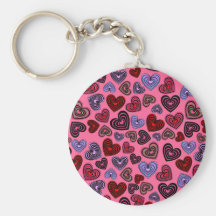 Multicolor Lined Hearts Key Chains