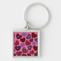 Multicolor Lined Hearts Keychains