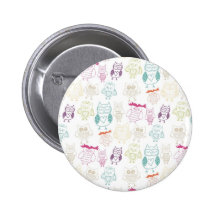 Multicolored Doodle Owls Pinback Buttons