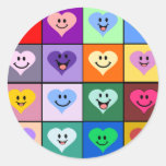 Multicolored Smiley Hearts Round Stickers