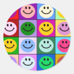 Multicolored Smiley Squares Round Sticker