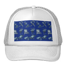 Multiple chairs in dark blue trucker hats