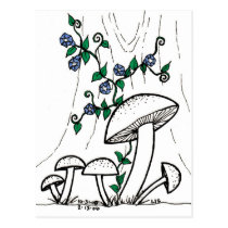 Mushrooms & Morning Glories postcard postcards