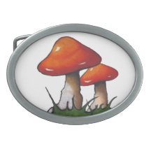 Mushrooms, Toadstools: Marker Art Oval Belt Buckles