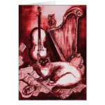 MUSICAL FATHER'S DAY CAT AND OWL ,Red  White Greeting Cards