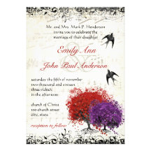 Musical Heart Leaf Red Tree Vintage Birds Wedding Custom Invites