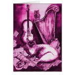 MUSICAL MOTHER'S DAY CAT ,Pink Fuchsia White Greeting Cards