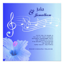 Musical Notes & Hibiscus Wedding Invitation