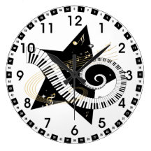 Musical Star Golden Notes Round Wall Clocks