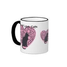 Must love cats, black cats, pink hearts coffee mug