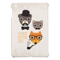 Mustache hipster fox cat and bear illustration ipad mini cases