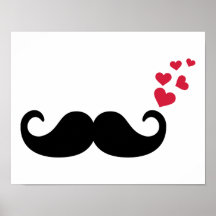 Mustache red hearts love posters