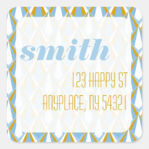 Mustard and Blue Geometric Pattern Sticker Label