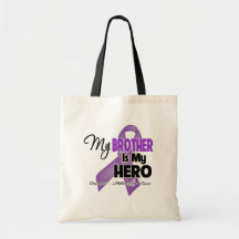 My Brother is My Hero - Purple Ribbon Tote Bags