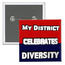 My District Celebrates Diversity Red & Blue Square Buttons