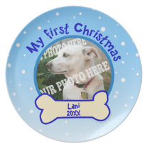 My First Christmas Snow Custom Photo Pet Dog Plate