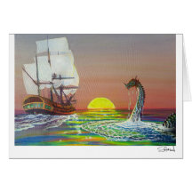 Mystical Sea Dragon & Ship Card by Lang Solurson