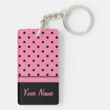 Name Tube Sock Black Polka Dots hot pink Acrylic Keychains