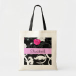 Names Initials Monograms Flowers Black White Pink Tote Bag