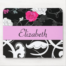 Names Initials Monograms Flowers Black White Pink Mousemats