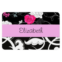 Names Initials Monograms Flowers Black White Pink Flexible Magnet
