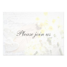 narcissus, hearts with script fade wedding invite