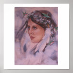 Native American woman with Humming birds Print