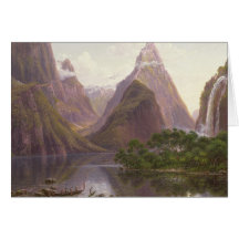 Native figures in a canoe at Milford Sound Card