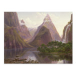 Native figures in a canoe at Milford Sound Post Cards