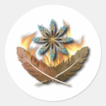 native red tailed hawk feathers and flames digital round stickers