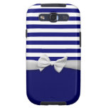Nautical blue stripes & white ribbon bow graphic galaxy SIII cover