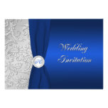 Navy and Silver Damask Monogram Wedding Invitation