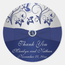Navy and Silver Floral 1.5" Thank You Sticker